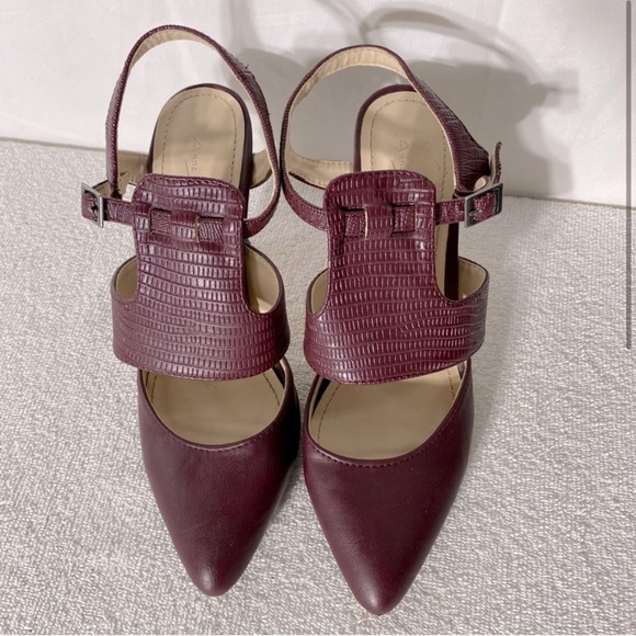 5/$25 Anne Michelle Burgundy Faux Leather Pointed Toe Sling Back Heels 8.5 - Picture 2 of 13